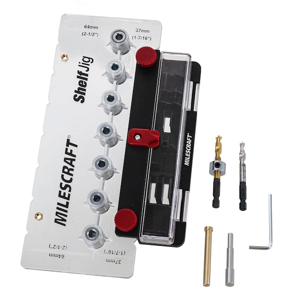 Milescraft Shelf Jig, Create .25in and 5mm Shelf Pin Holes for